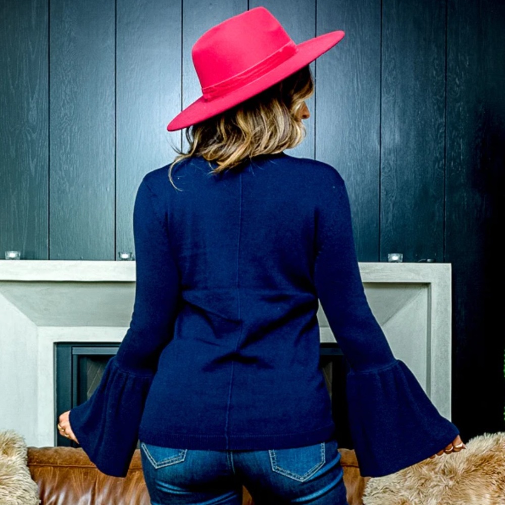 ⭐️ 2/$20 NWT Blue Mock Neck Long Bell Sleeve Sweater - Picture 4 of 4